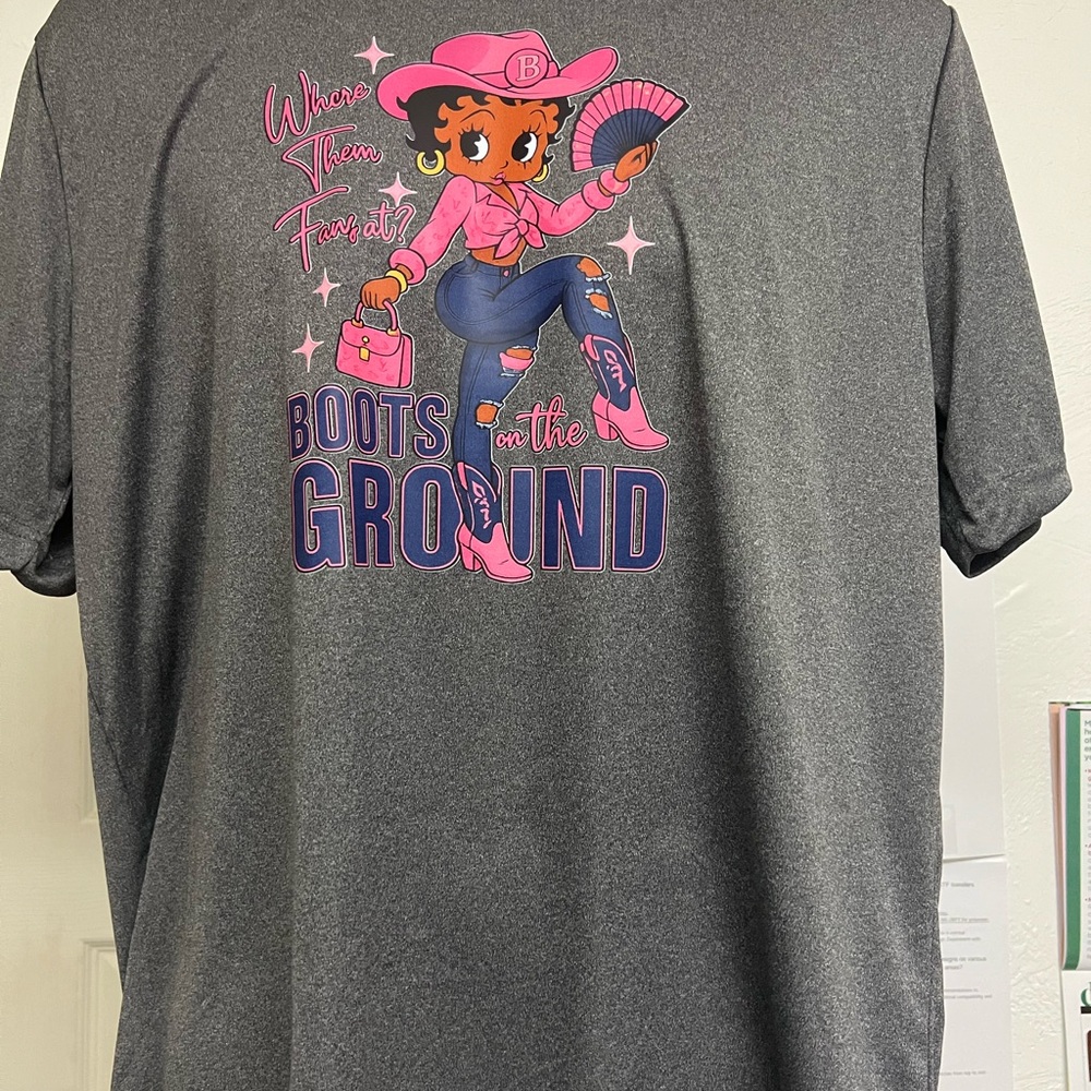 Gray Graphic Women's Tee with Pink Accents -Boots on the ground T-shirts